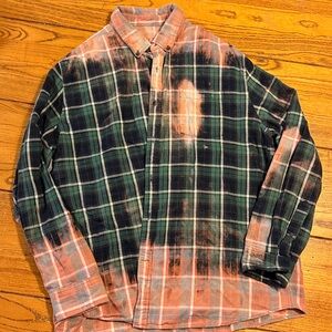 Plaid Button-Up Shirt with Unique Dye Pattern
